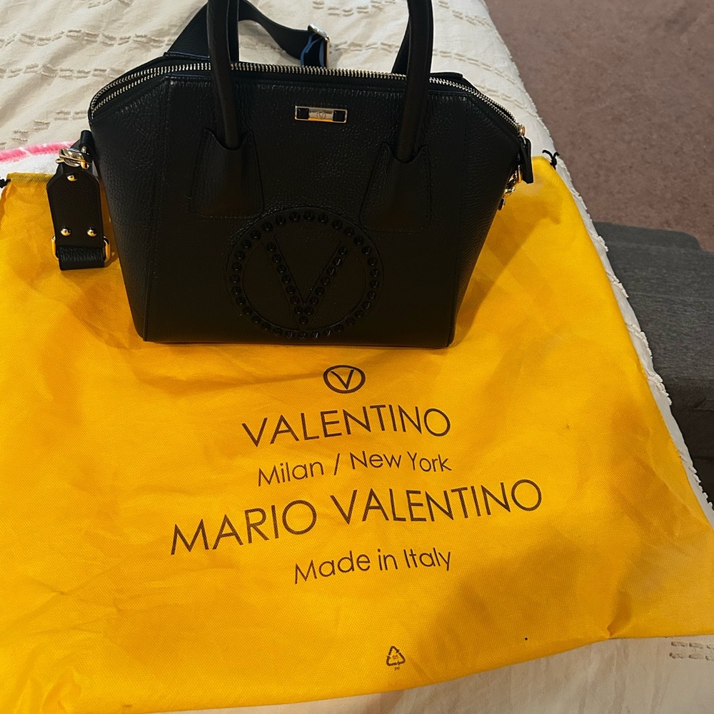 Valentino Black Leather Satchel Dome Shape